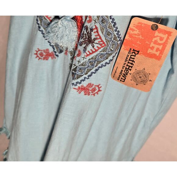 Ruff Hewn Tunic Shirt Boho Hippie Top Embroidered Blue Peasant Blouse Sz 2X NWT - Picture 8 of 8